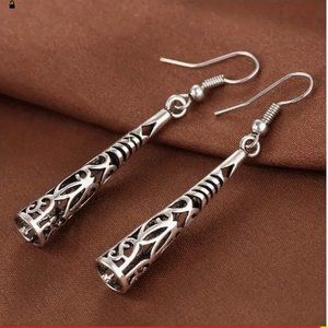 Boho Dangle Dangling Earrings, Silver, Tube, NEW